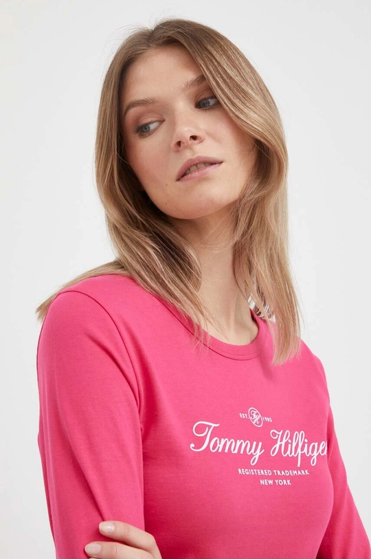 różowy Tommy Hilfiger longsleeve bawełniany