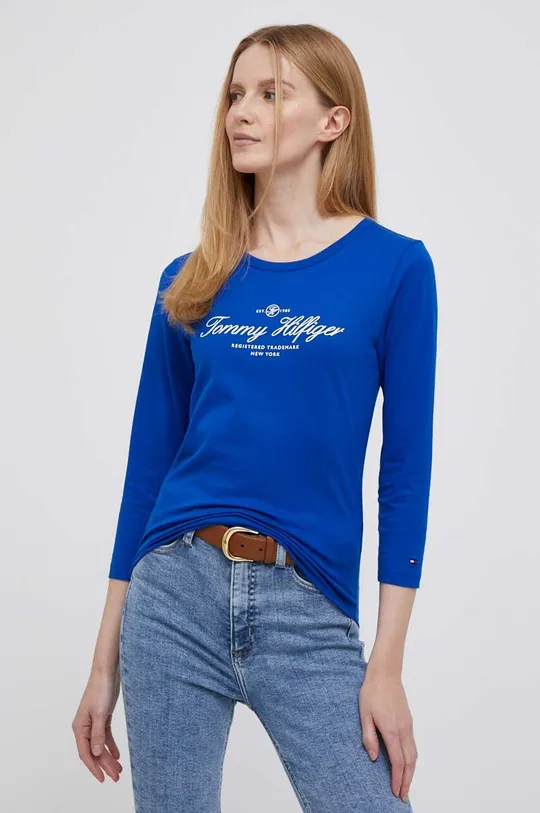 mornarsko modra Bombažna majica z dolgimi rokavi Tommy Hilfiger Ženski