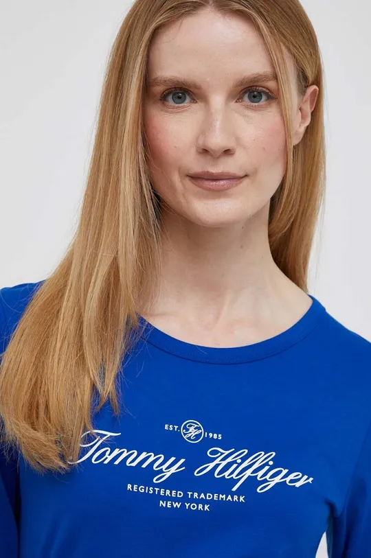 mornarsko modra Bombažna majica z dolgimi rokavi Tommy Hilfiger