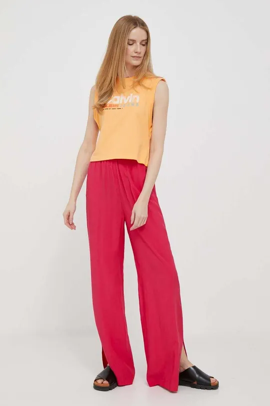 Βαμβακερό Top Calvin Klein Jeans πορτοκαλί