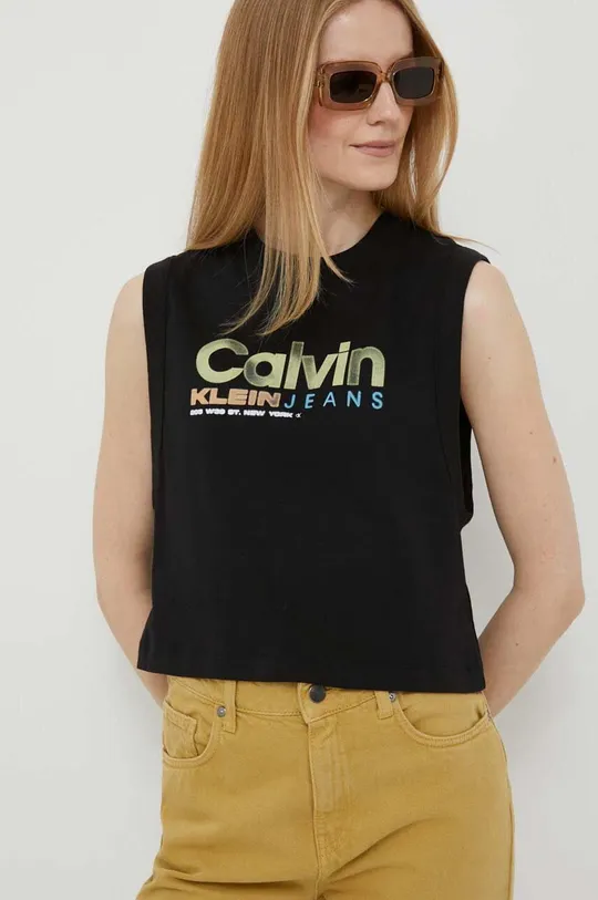 μαύρο Βαμβακερό Top Calvin Klein Jeans Γυναικεία