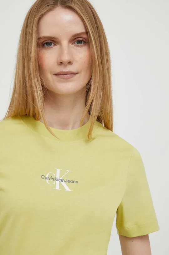 żółty Calvin Klein Jeans t-shirt bawełniany Damski