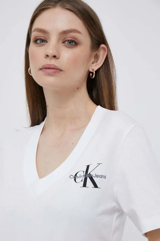 bela Bombažna kratka majica Calvin Klein Jeans Ženski