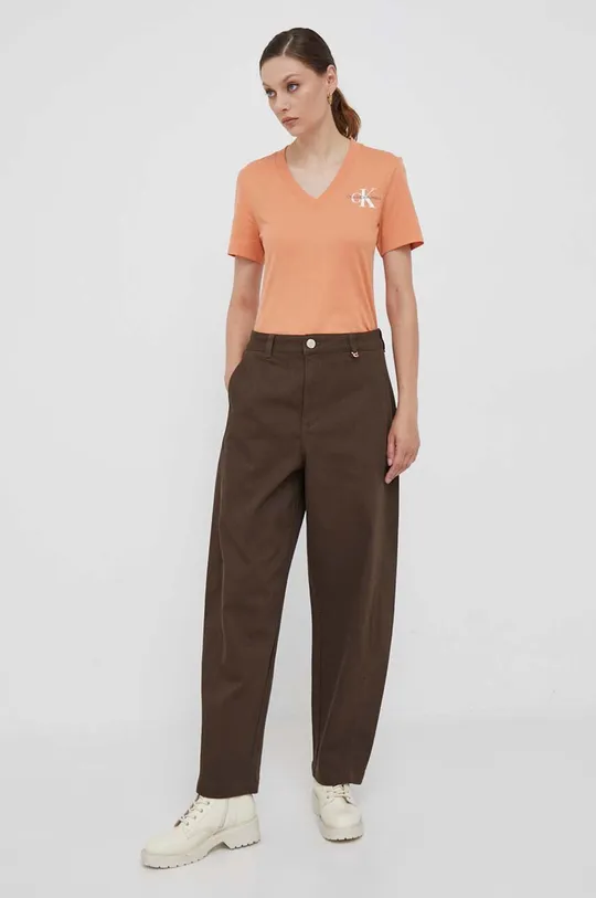 Pamučna majica Calvin Klein Jeans narančasta
