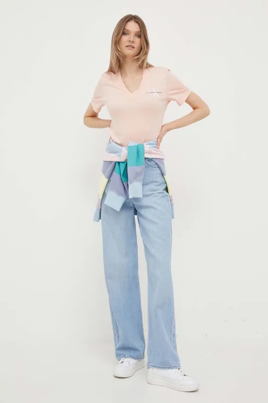 Bavlnené tričko Calvin Klein Jeans ružová
