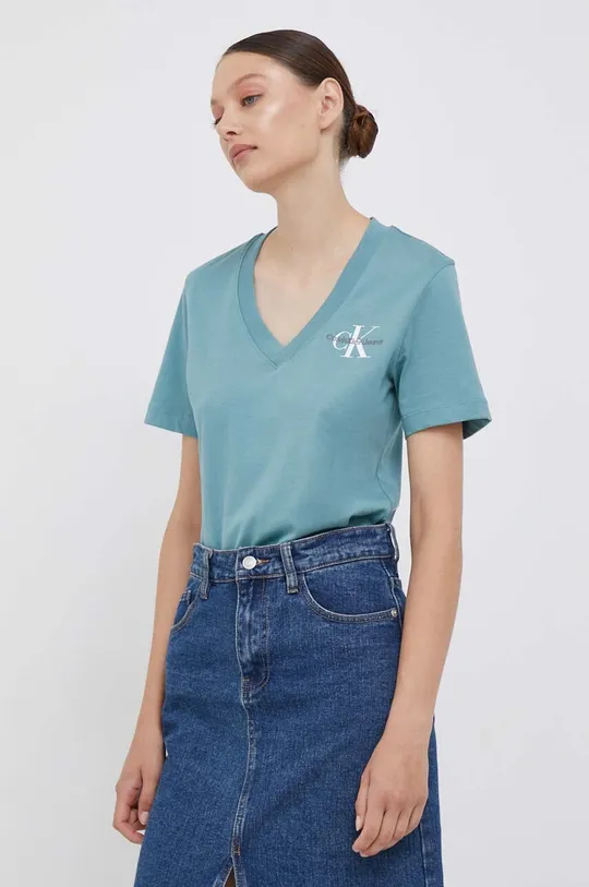 τιρκουάζ Βαμβακερό μπλουζάκι Calvin Klein Jeans Γυναικεία