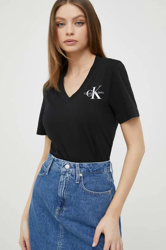 czarny Calvin Klein Jeans t-shirt bawełniany Damski