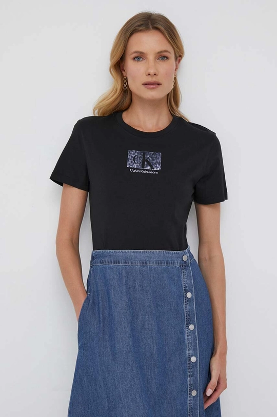 Βαμβακερό μπλουζάκι Calvin Klein Jeans βαμβάκι μαύρο J20J221631