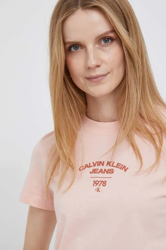 różowy Calvin Klein Jeans t-shirt bawełniany