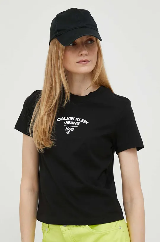 czarny Calvin Klein Jeans t-shirt bawełniany