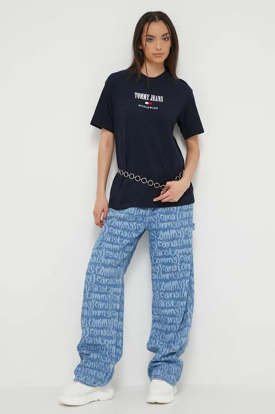 Βαμβακερό μπλουζάκι Tommy Jeans σκούρο μπλε