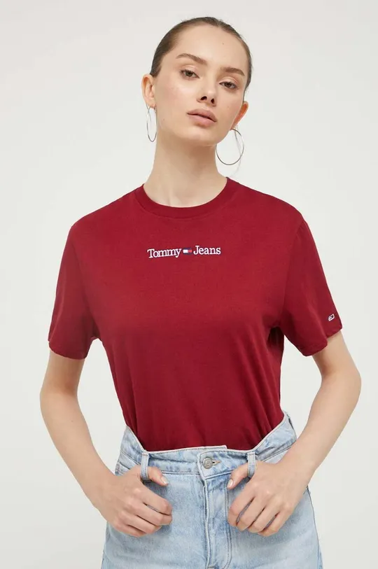 μπορντό Βαμβακερό μπλουζάκι Tommy Jeans Γυναικεία