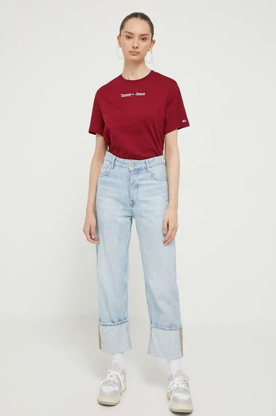 Хлопковая футболка Tommy Jeans бордо