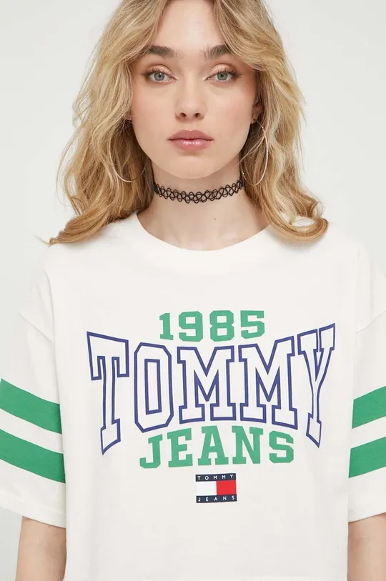 beżowy Tommy Jeans t-shirt bawełniany Damski