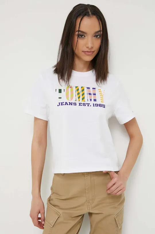 bela Bombažna kratka majica Tommy Jeans Ženski