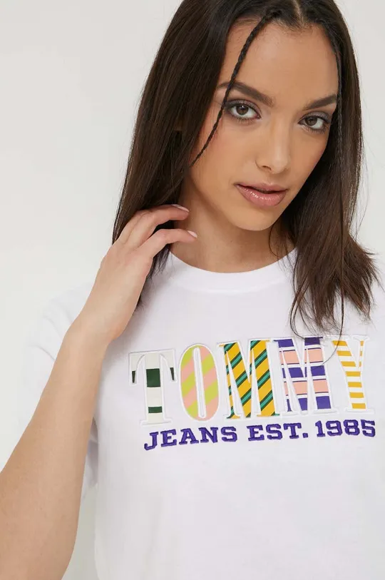 bela Bombažna kratka majica Tommy Jeans