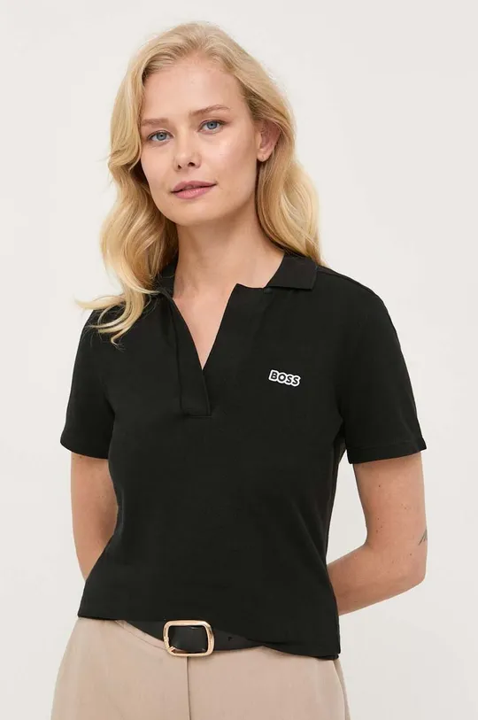 μαύρο Βαμβακερό μπλουζάκι πόλο BOSS Γυναικεία
