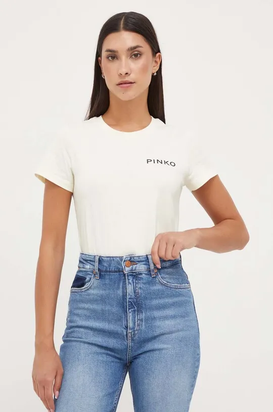 beżowy Pinko t-shirt bawełniany Damski