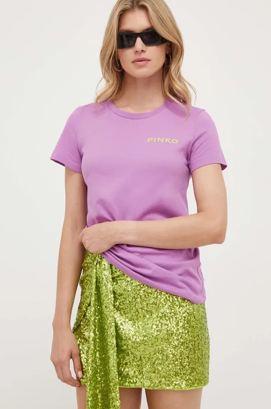 Pinko t-shirt bawełniany fioletowy