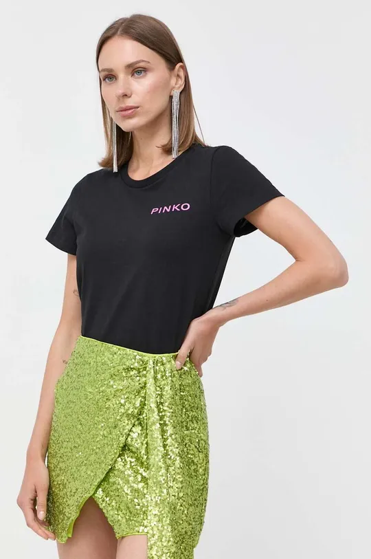 μαύρο Βαμβακερό μπλουζάκι Pinko Γυναικεία