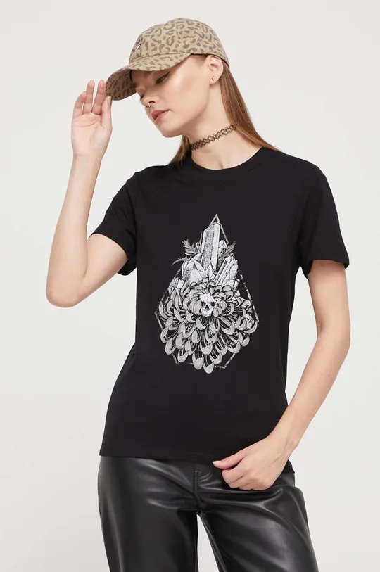 czarny Volcom t-shirt bawełniany Damski