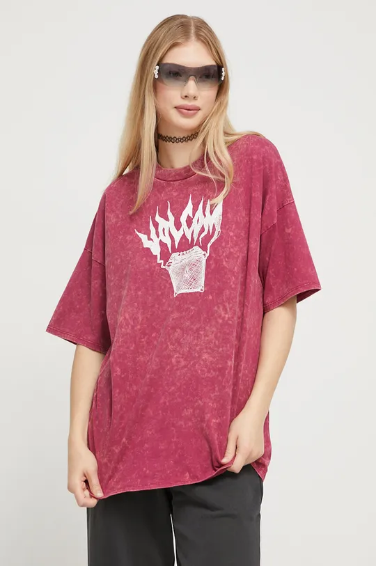 ροζ Βαμβακερό μπλουζάκι Volcom Γυναικεία