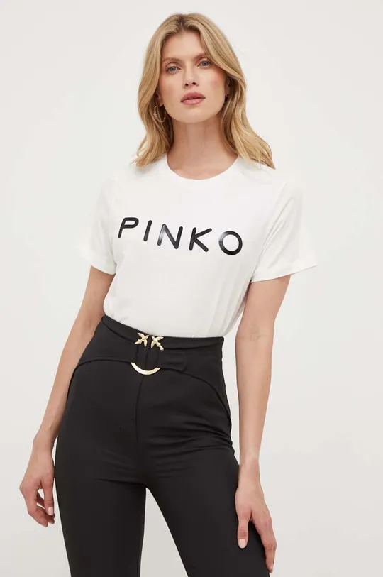 bež Bombažna kratka majica Pinko Ženski