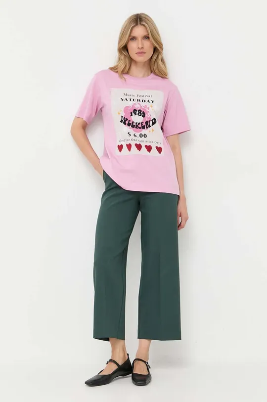 Βαμβακερό μπλουζάκι Weekend Max Mara ροζ