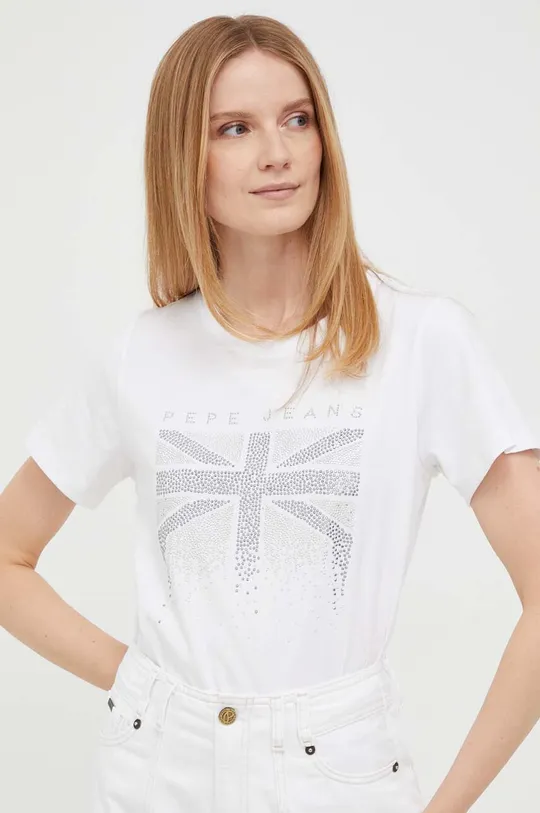 білий Бавовняна футболка Pepe Jeans Жіночий