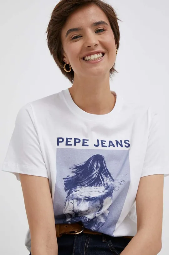 λευκό Βαμβακερό μπλουζάκι Pepe Jeans Γυναικεία