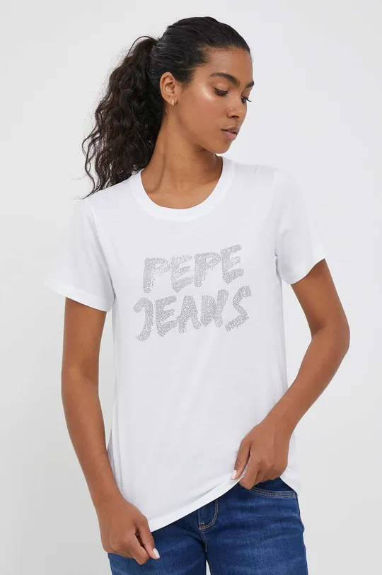 λευκό Βαμβακερό μπλουζάκι Pepe Jeans