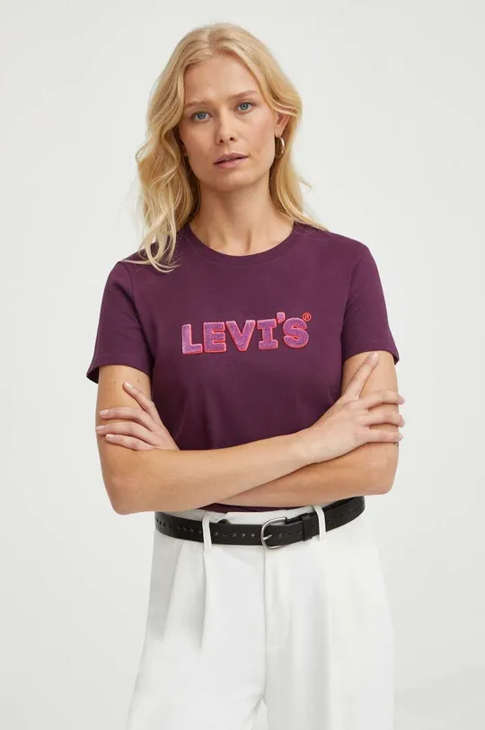 μωβ Βαμβακερό μπλουζάκι Levi's
