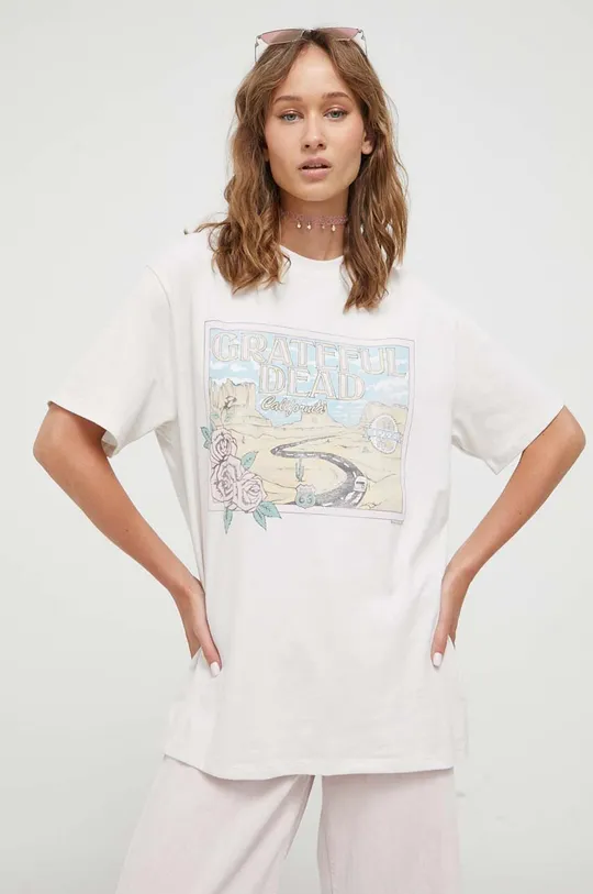 Βαμβακερό μπλουζάκι Abercrombie & Fitch μπεζ