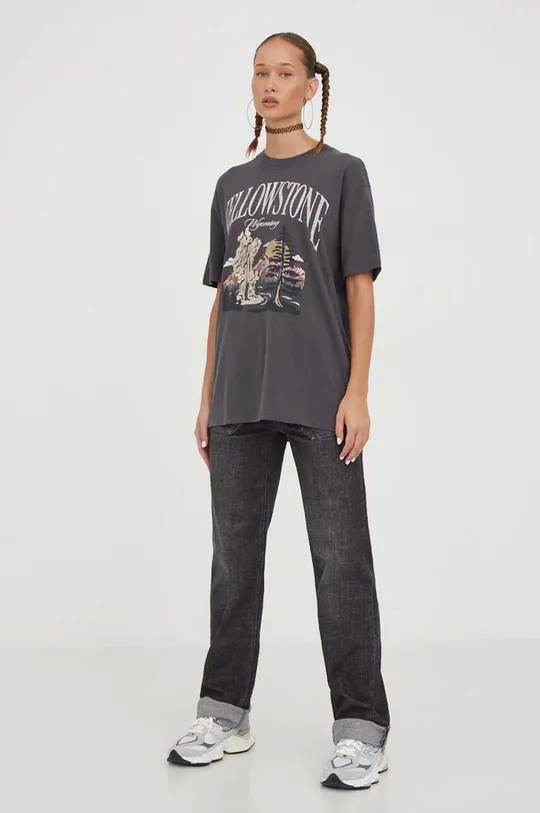 Βαμβακερό μπλουζάκι Abercrombie & Fitch γκρί