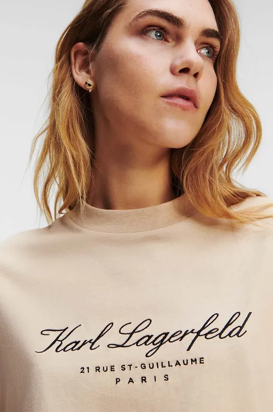 Βαμβακερό μπλουζάκι Karl Lagerfeld μπεζ