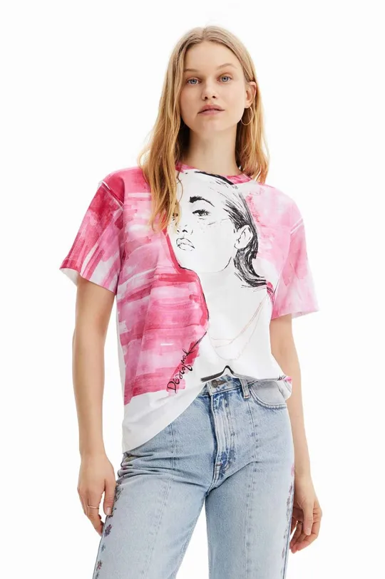 ροζ Βαμβακερό μπλουζάκι Desigual Γυναικεία