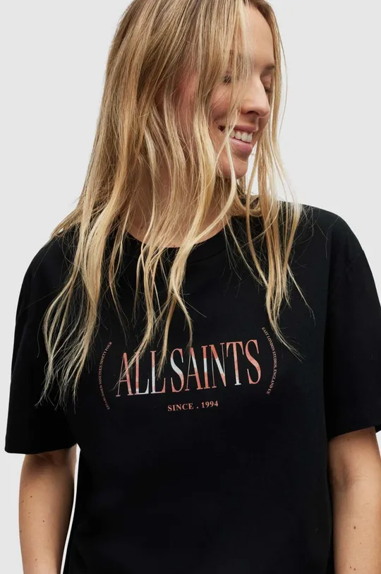 Βαμβακερό μπλουζάκι AllSaints Logo Boyfriend μαύρο