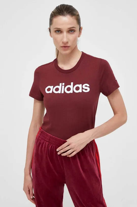 бордо Хлопковая футболка adidas