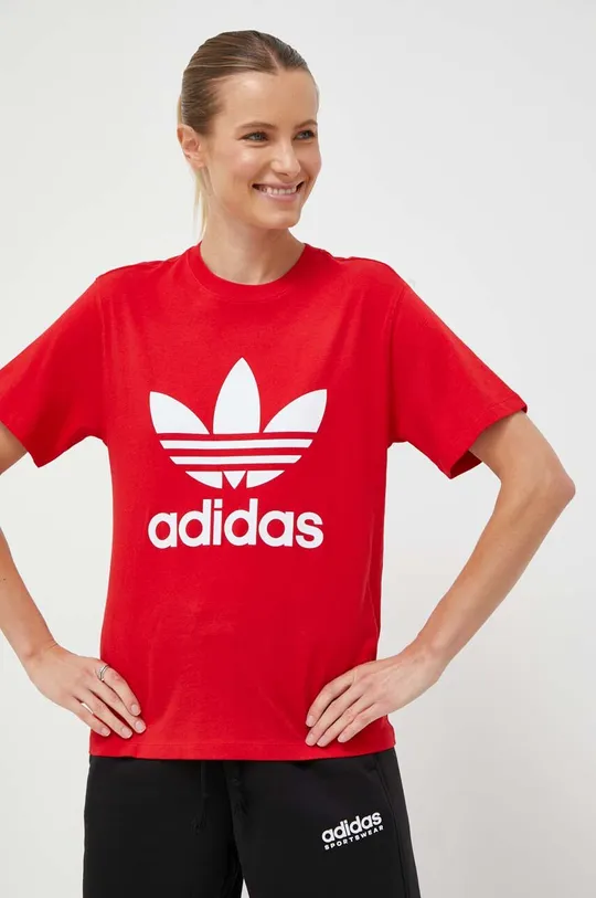 czerwony adidas Originals t-shirt bawełniany Damski