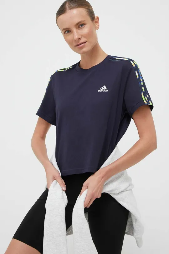 granatowy adidas t-shirt bawełniany Damski