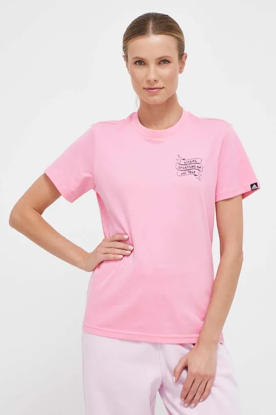 рожевий Бавовняна футболка adidas