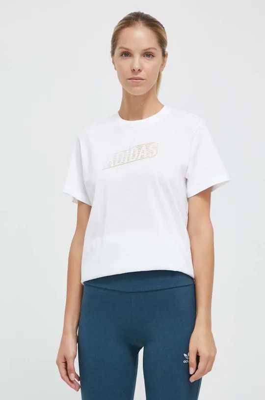biały adidas t-shirt bawełniany Damski