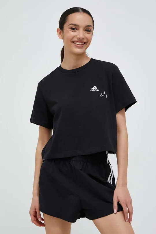 czarny adidas t-shirt bawełniany Damski