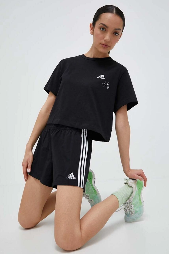 Βαμβακερό μπλουζάκι adidas μαύρο