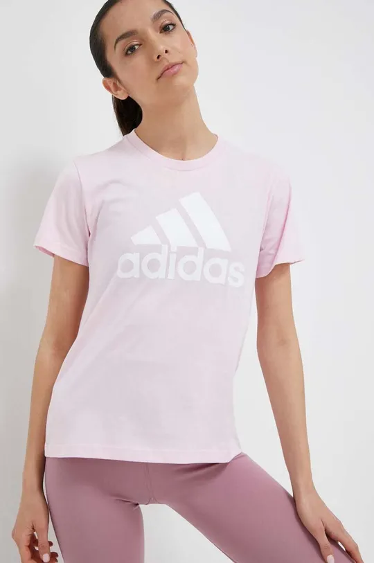 ροζ Βαμβακερό μπλουζάκι adidas Γυναικεία