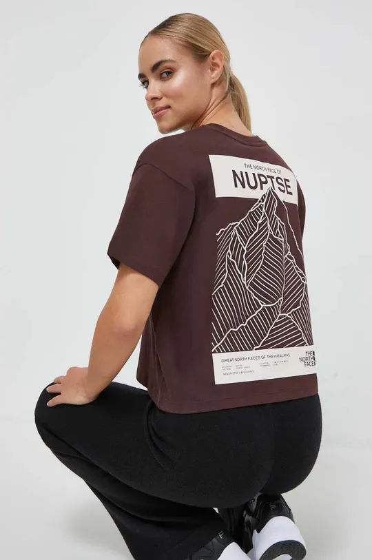 καφέ Βαμβακερό μπλουζάκι The North Face Γυναικεία