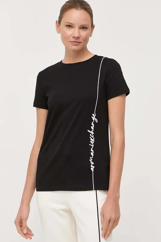 czarny Armani Exchange t-shirt bawełniany Damski