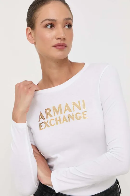 bela Bombažna majica z dolgimi rokavi Armani Exchange Ženski