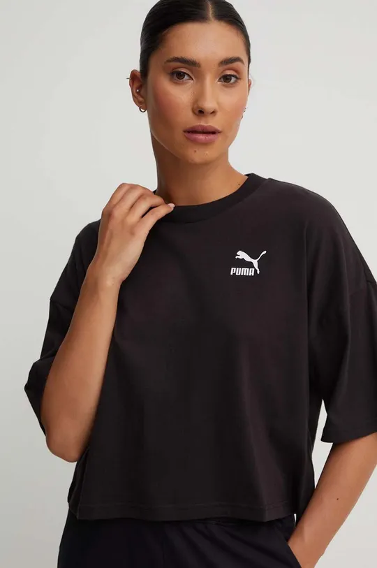 czarny Puma t-shirt bawełniany Damski