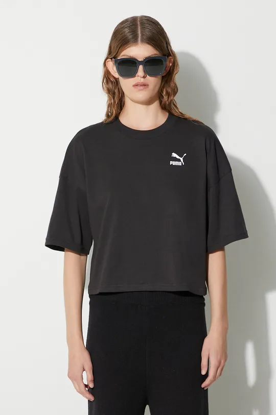 μαύρο Βαμβακερό μπλουζάκι Puma Γυναικεία